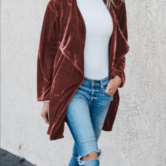 👑5🌟🆕MAUVE Velvet Cardigan w Pock… - Picture 2 of 9